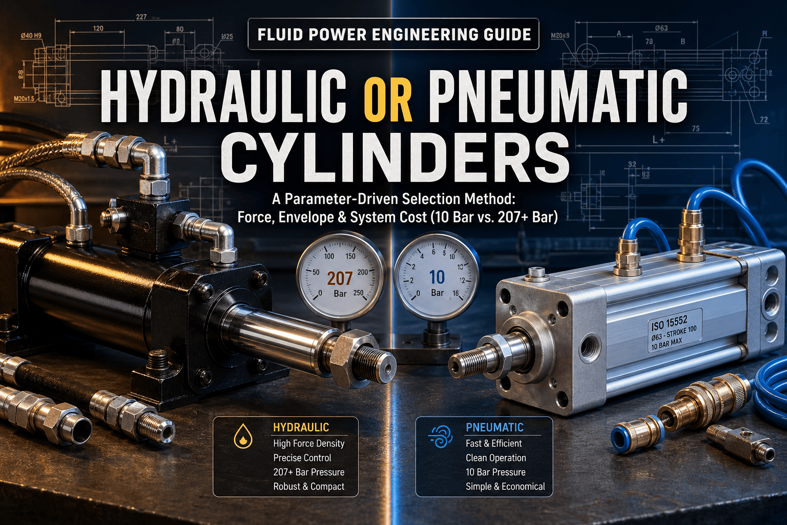 Hydraulický alebo pneumatický valec: metóda výberu riadená parametrami