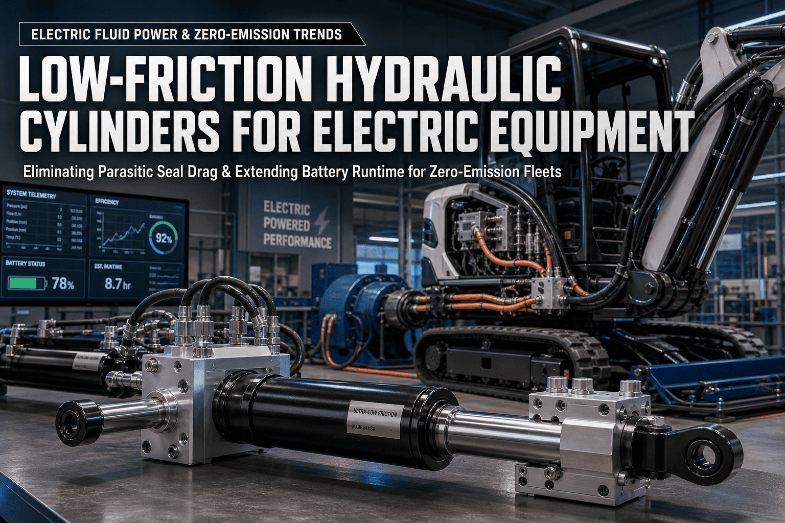 Hydraulické valce s nízkym trením pre batériovo-elektrické stavebné zariadenia a flotily s nulovými emisiami